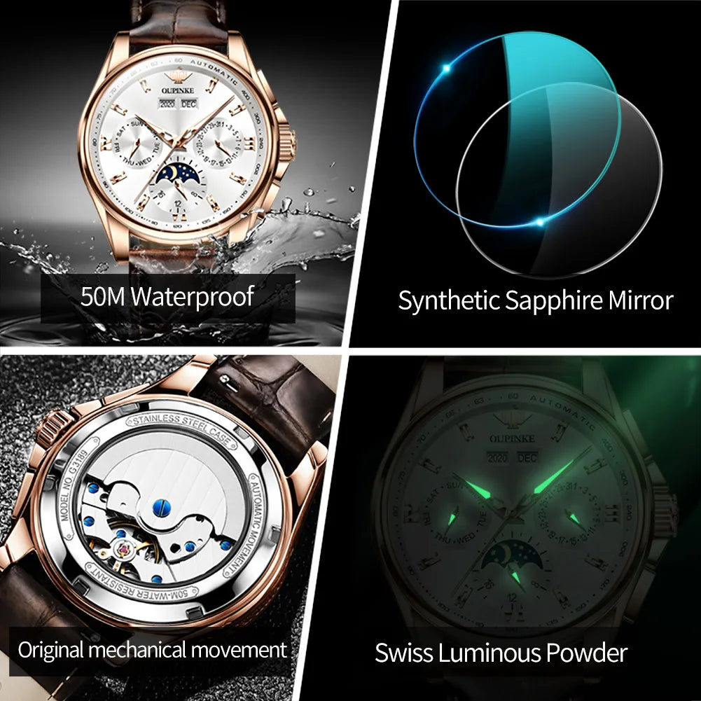 Men’s Automatic Mechanical Watch. Luxury Stainless Steel Skeleton Design