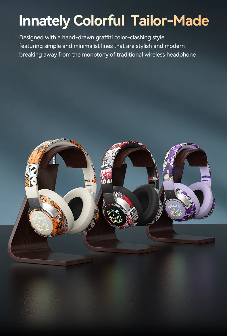 Wireless LED Light-Up Graffiti Style Bluetooth Over-Ear Headphones