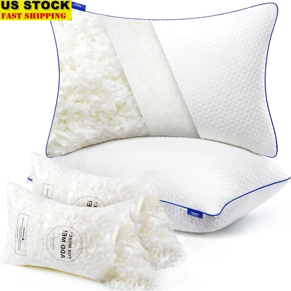 Adjustable Memory Foam Pillows Set 2 Shredded Neck Support