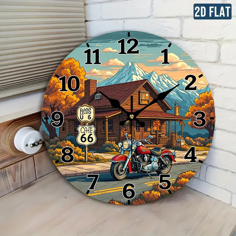 Route 66 Vintage-Style Wall Clock – Colorful Retro Road Trip Décor