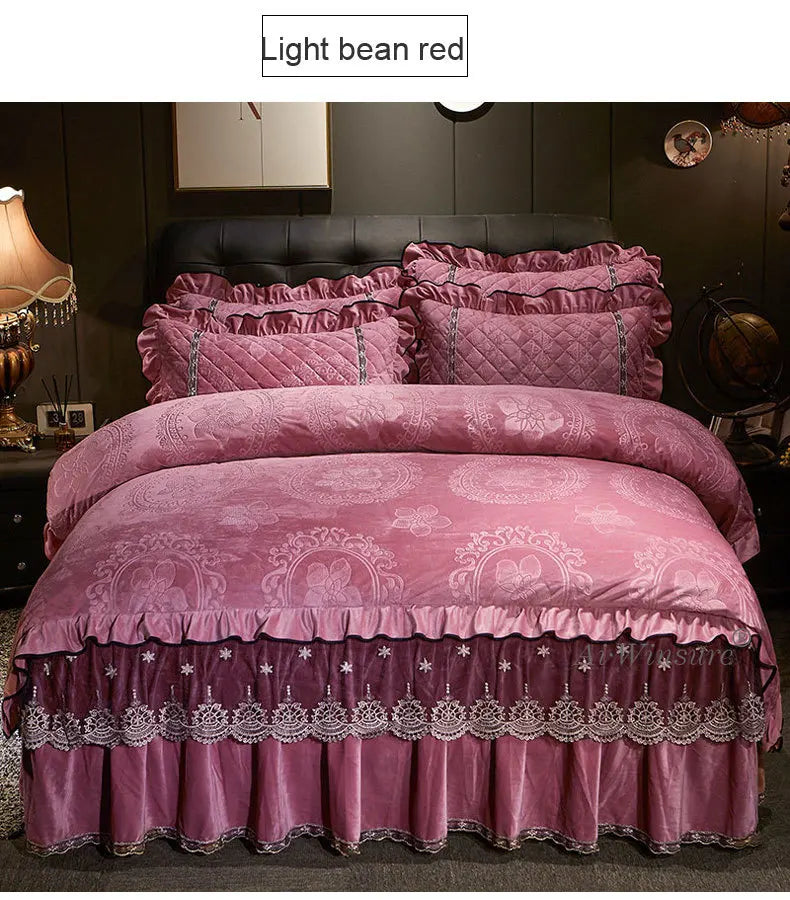 Luxury 4-Piece Embossed Velvet Lace Bedding Set