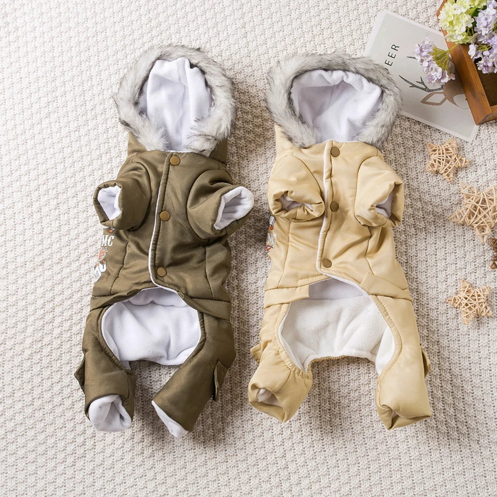 Luxury Hooded Winter Dog Snowsuit with Four-Leg Warm Protection