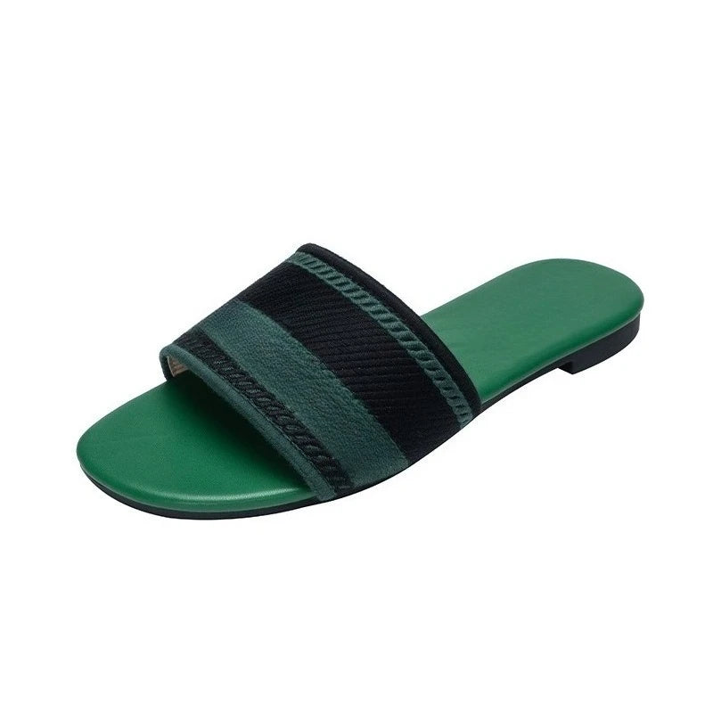 Women’s Genuine Leather Metal Accent Slide Sandals .Luxury European Style Slip-On Flats  Description: