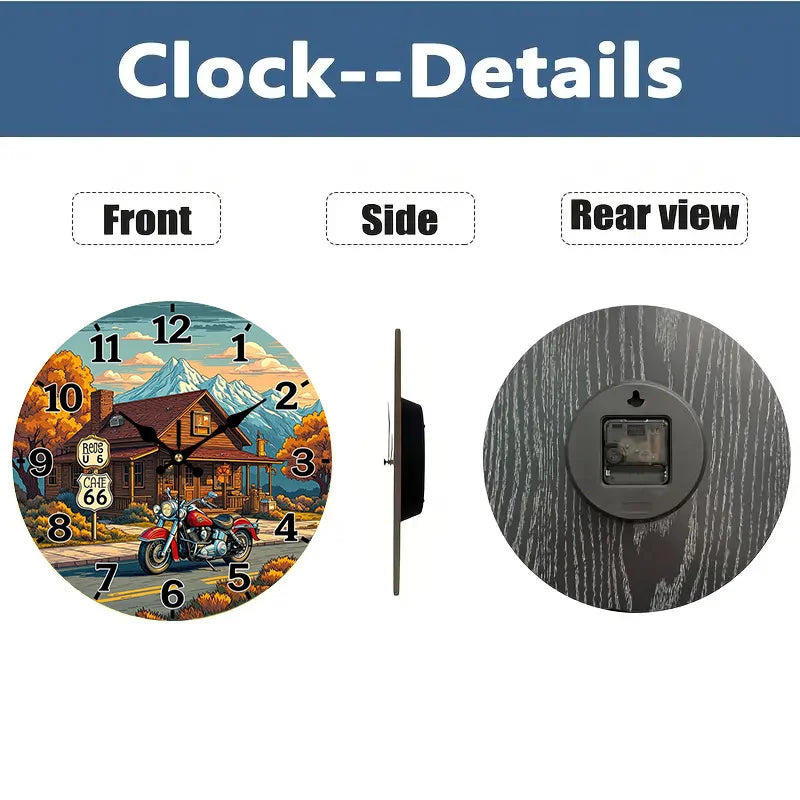 Route 66 Vintage-Style Wall Clock – Colorful Retro Road Trip Décor