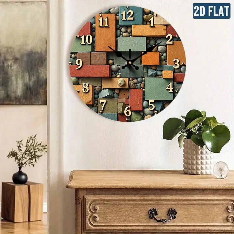Colorful Geometric Wall Clock – Modern Stone-Inspired Home Décor