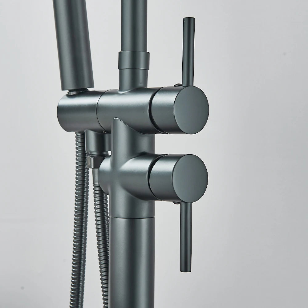 Black Bathroom  Bathtub Faucet With Hand Shower  Hot and Cold Faucet Floor Mounted Tub