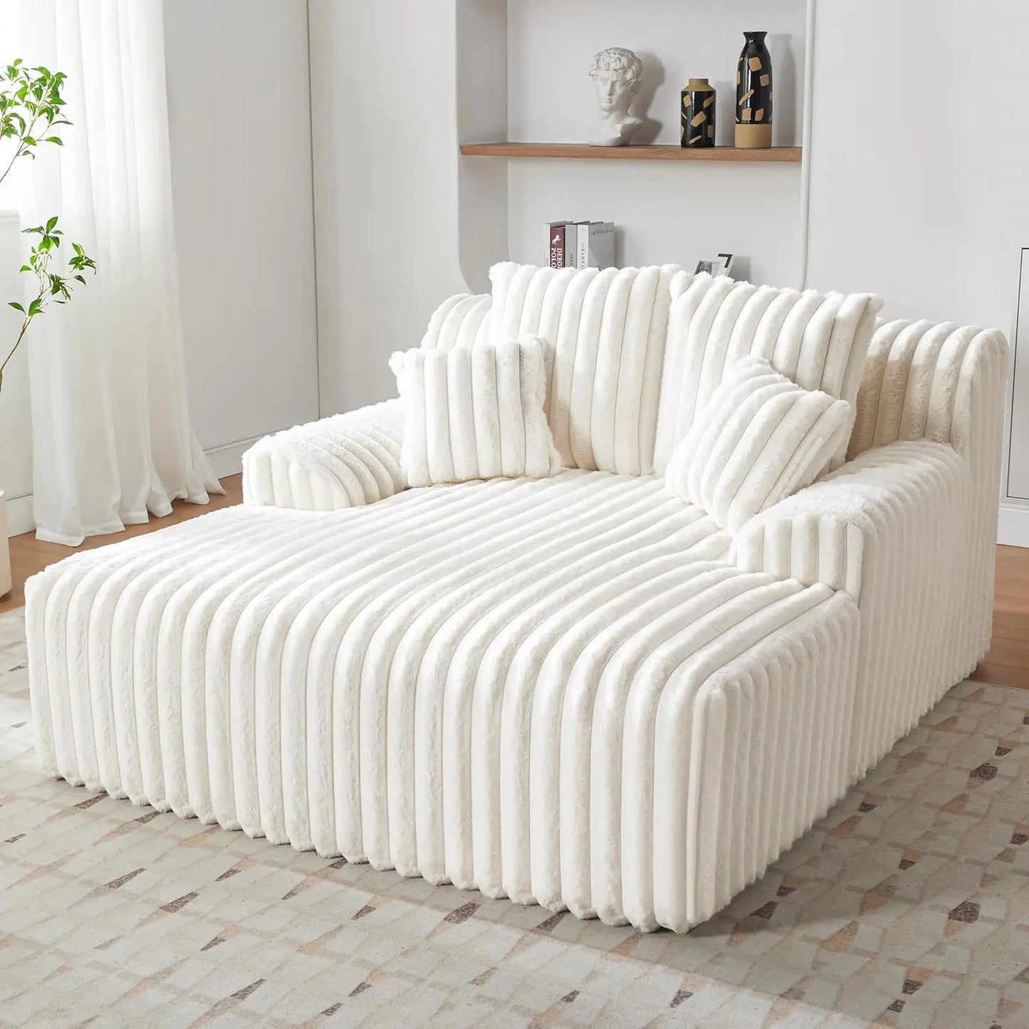 53.5”W Oversized Chaise Lounge Chair Indoor, Boneless Couch Chair with 4 Pillows, Comfy Reading Chairs with Wide Arms