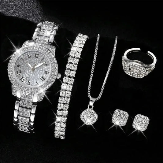 Luxury Women’s Watch & Jewelry Gift Set. Elegant Crystal Fashion Collection