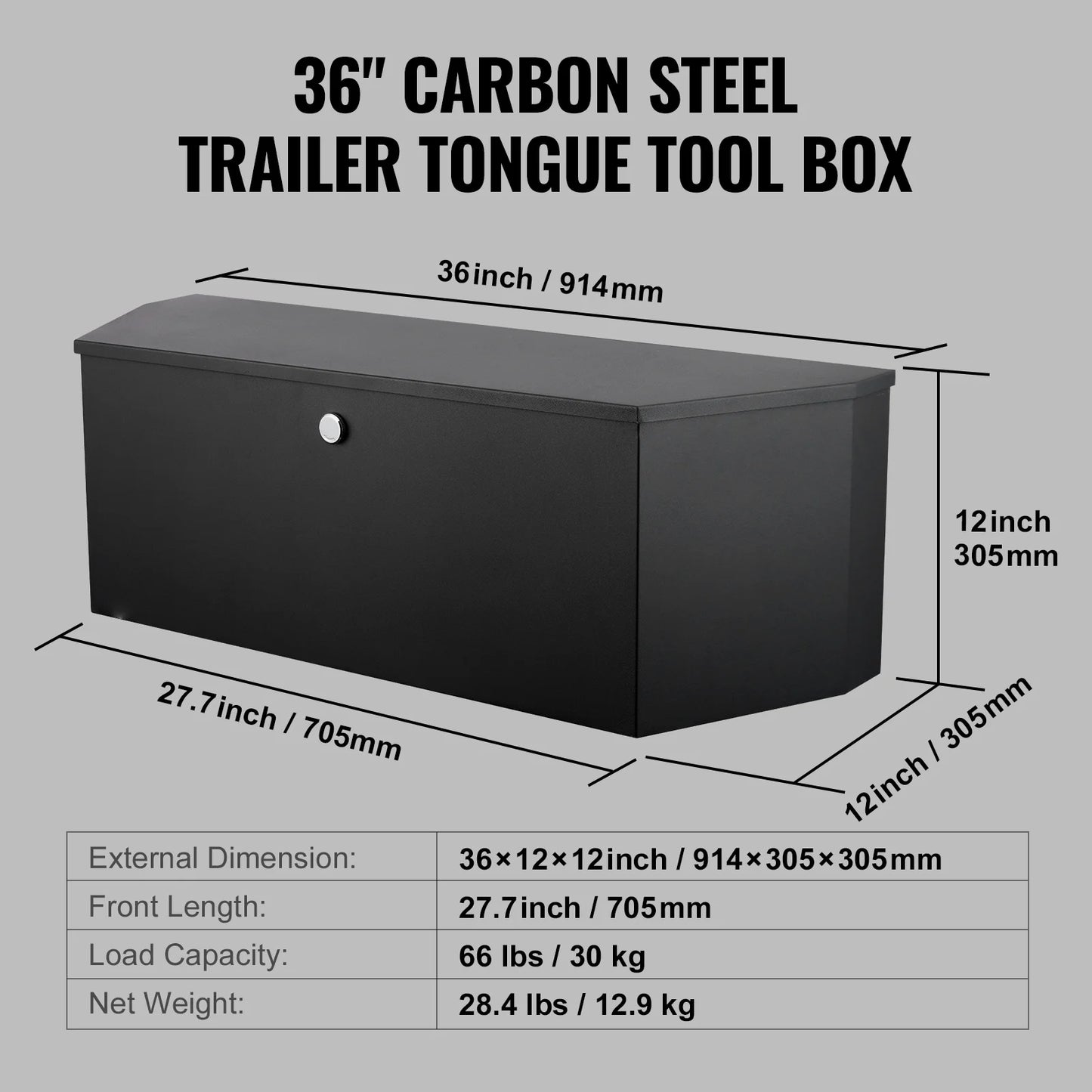 VEVOR Trailer Tongue Box, Aluminum Alloy Diamond Plate Tongue Box Tool Chest, Heavy Duty Trailer Box Storage for Pickup Truck