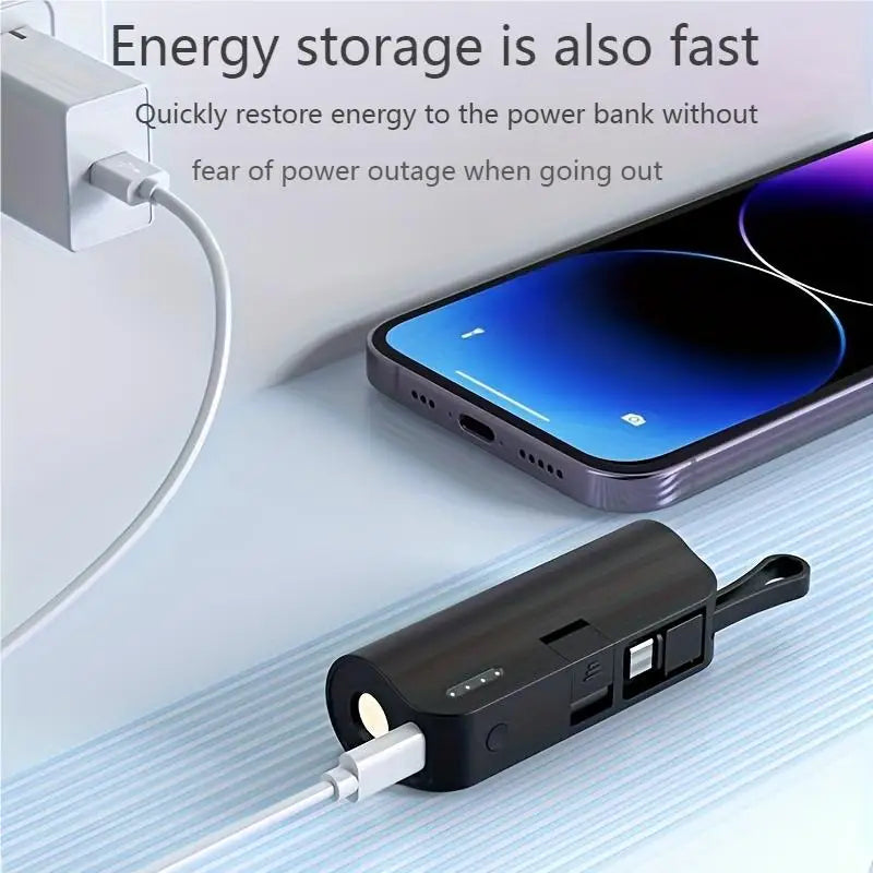 Mini 5000mAh Portable Power Bank with Built-In Charging Cable, LED Display & Dual Output Fast Charger