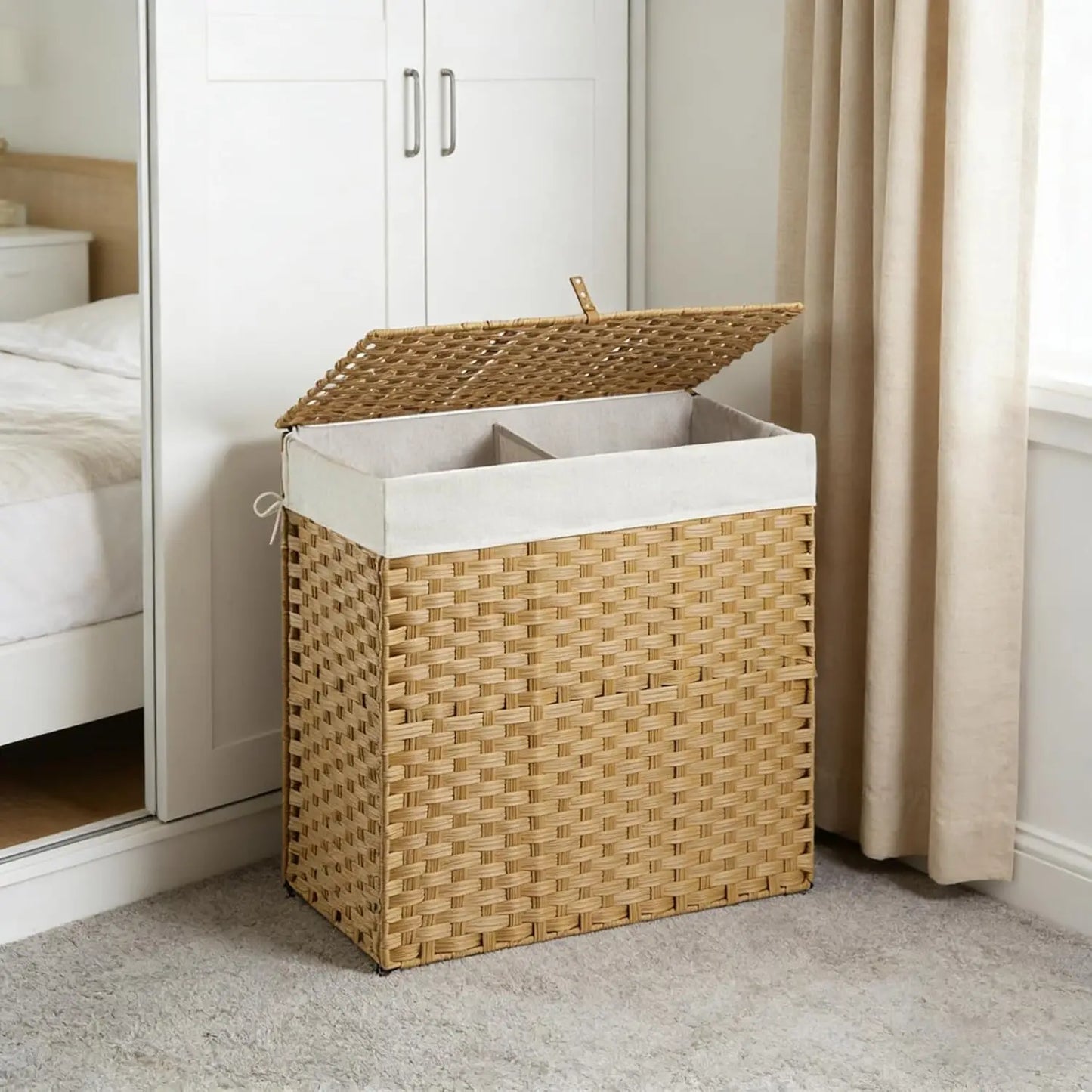 Wicker Laundry Hamper with Lid.Large-Capacity Handwoven Laundry Basket