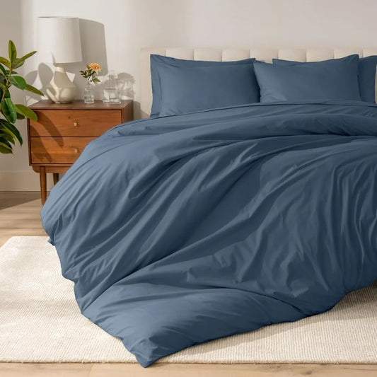 Organic Cotton Duvet Cover Set - Full/Queen Size - Lightweight Percale Weave for Breathability and Cooling Comfort