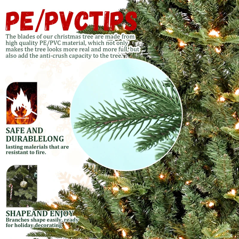 7FT Pre-Lit Artificial Christmas Tree with 750 UL Lights – Full Shape PE/PVC Mixed Branch Holiday Tree
