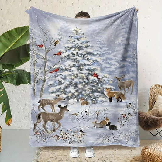 Ultra-Soft Flannel Throw Blanket with Christmas Elk Design - Perfect for Sofa, Bedroom, and Gifts | HD Printt