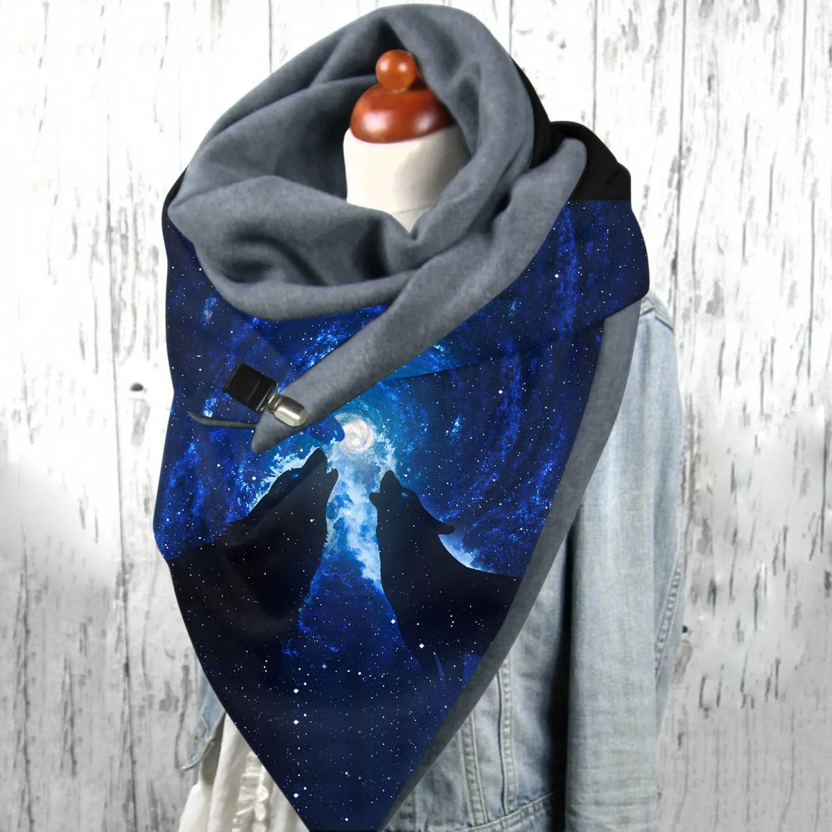 Wolf Print Women’s Scarf – Soft Celestial Animal Wrap Shawl