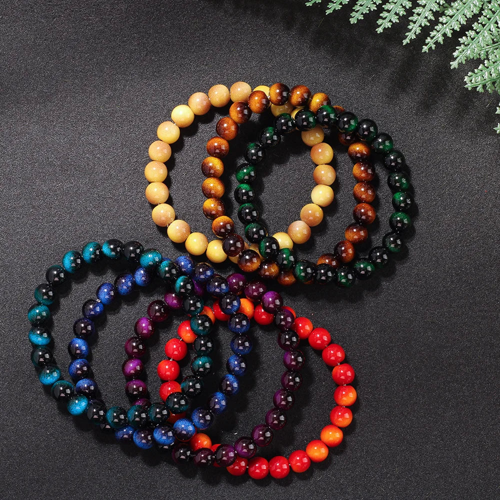 Multicolor Tiger’s Eye Style Beaded Bracelet