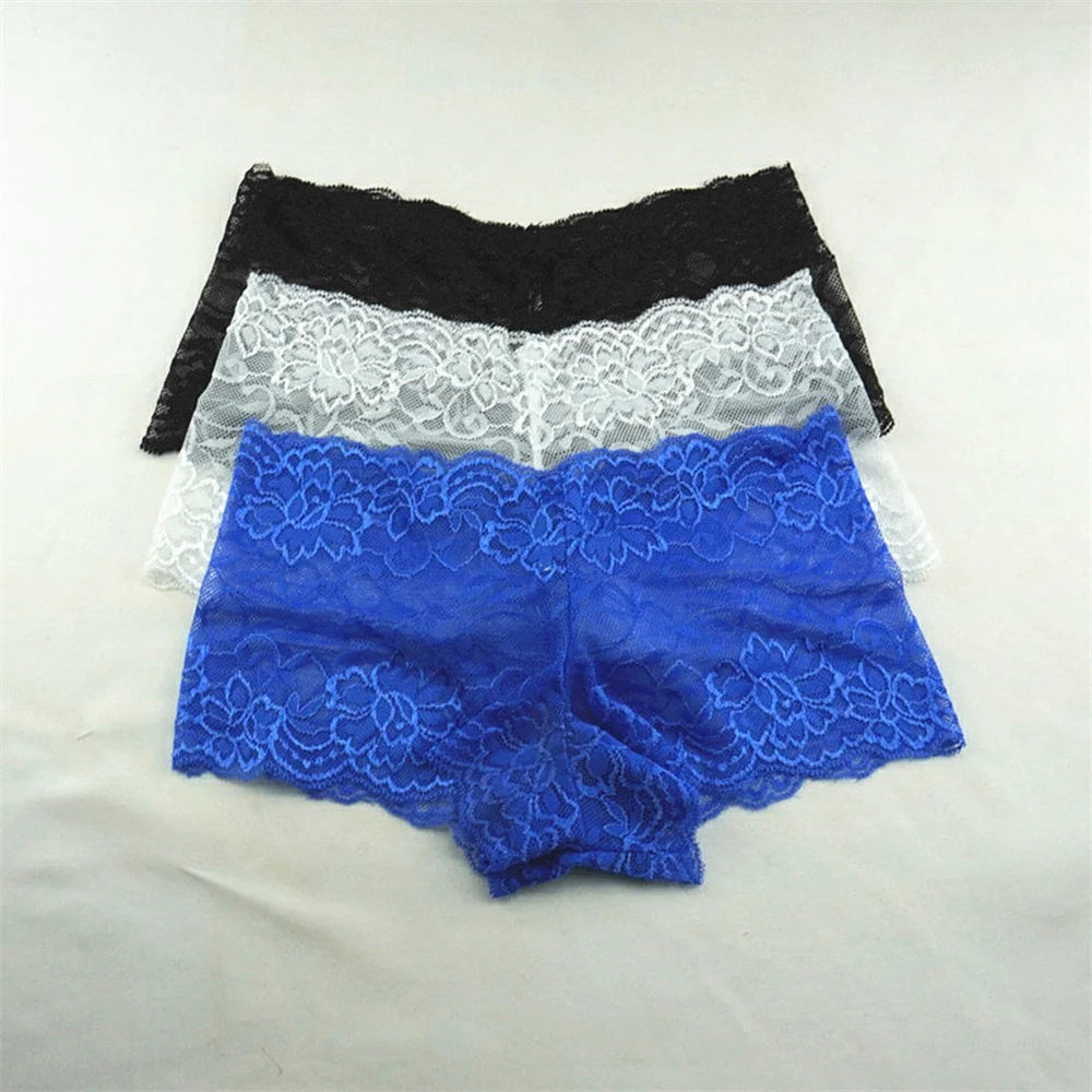 Women's Lace Boyshort Panties.  3-Pack Floral Sheer Boxer Underwear