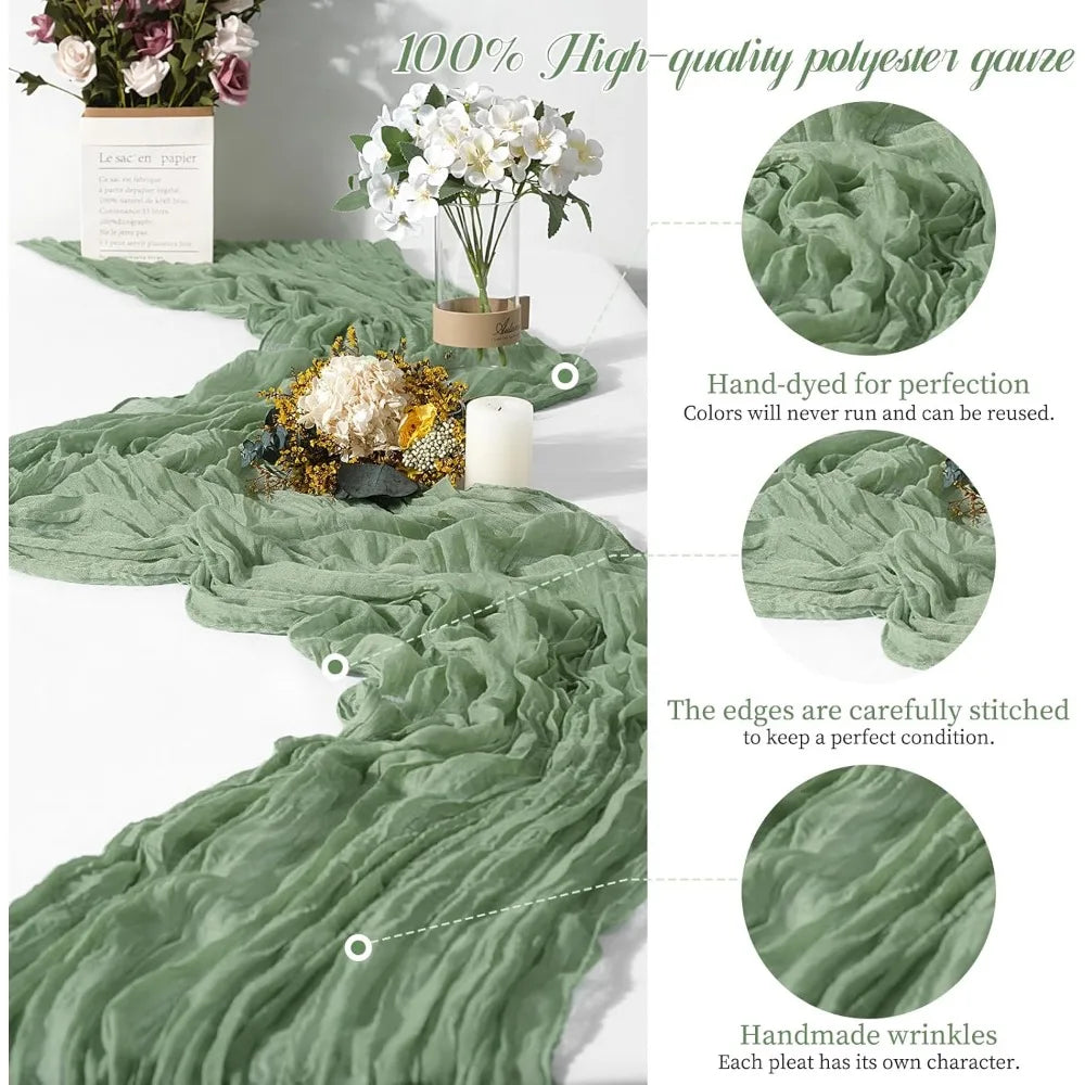 15 Packs Sage Green Cheesecloth Table Runner, 13 Ft Sage Rustic Gauze Boho Wedding Table Runner Decoration, Wedding Table Decor