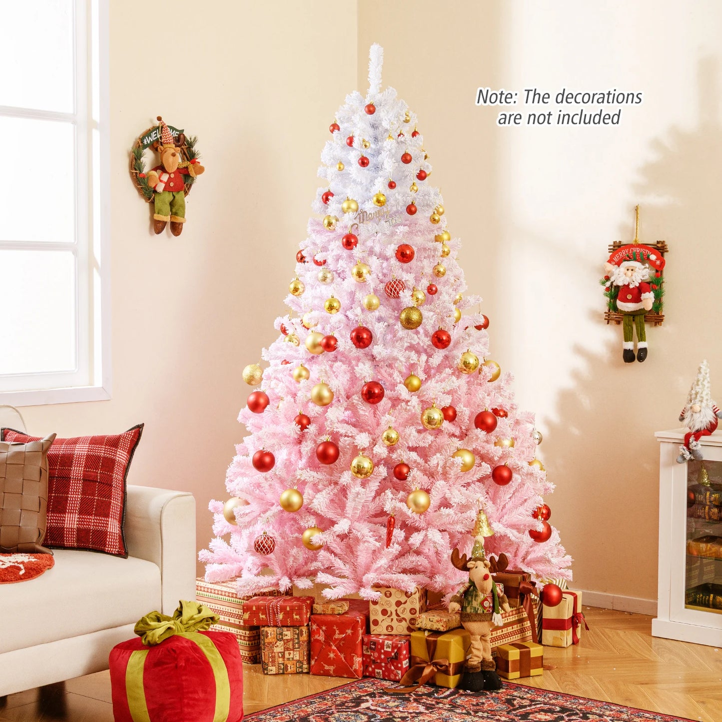 5FT–8FT Pink Flocked Artificial Christmas Tree. Elegant Holiday Décor for Home & Events