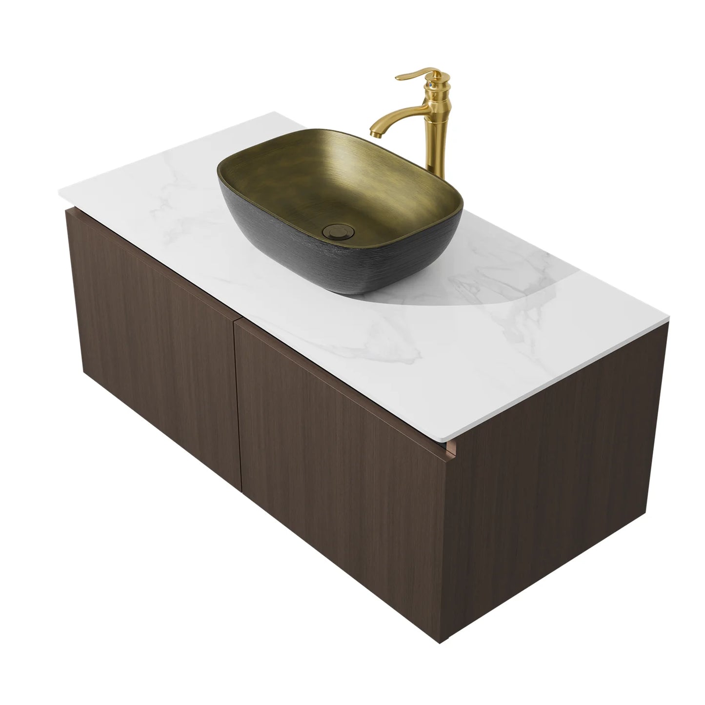 Floating Vanity Bathroom with Sink Combo, Wall Mounted Modern Vanity, Bathroom Cabinet Vanity with Sink Ceramic Basin Faucet