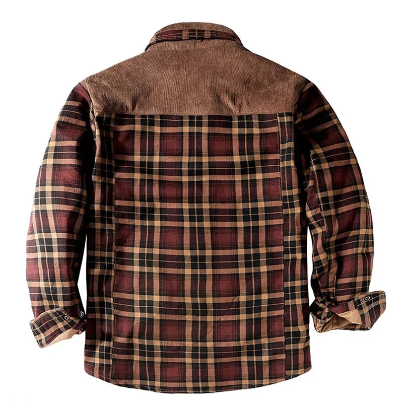 Men s Plaid Sherpa Lined Shirt Jacket Lapel Neck Long Sleeve Button Down Winter Coat Warm Outwear with Pockets