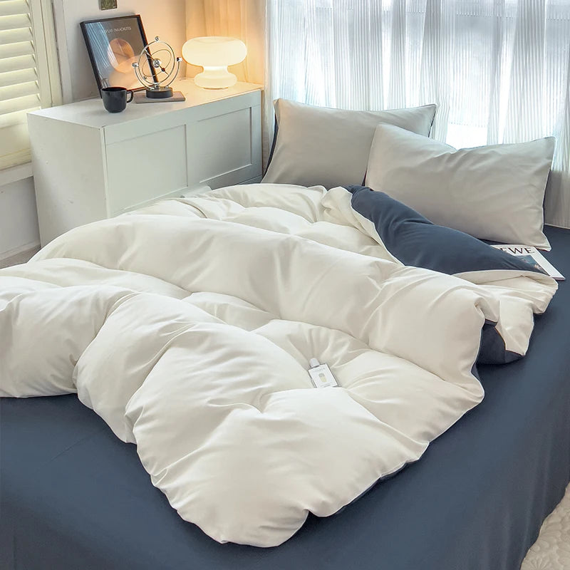 4-Piece Soft Brushed Duvet Cover Set . Solid Color Bedding