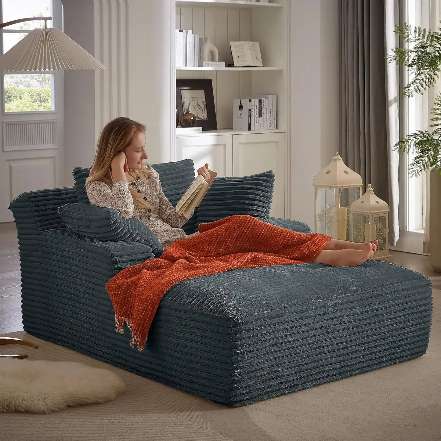 49" Chaise Lounge Indoor, Oversized Chaise Lounge Chair with 3 Comfy Pillows for Living Room Bedroom, Wide Arms Corduroy Fabric