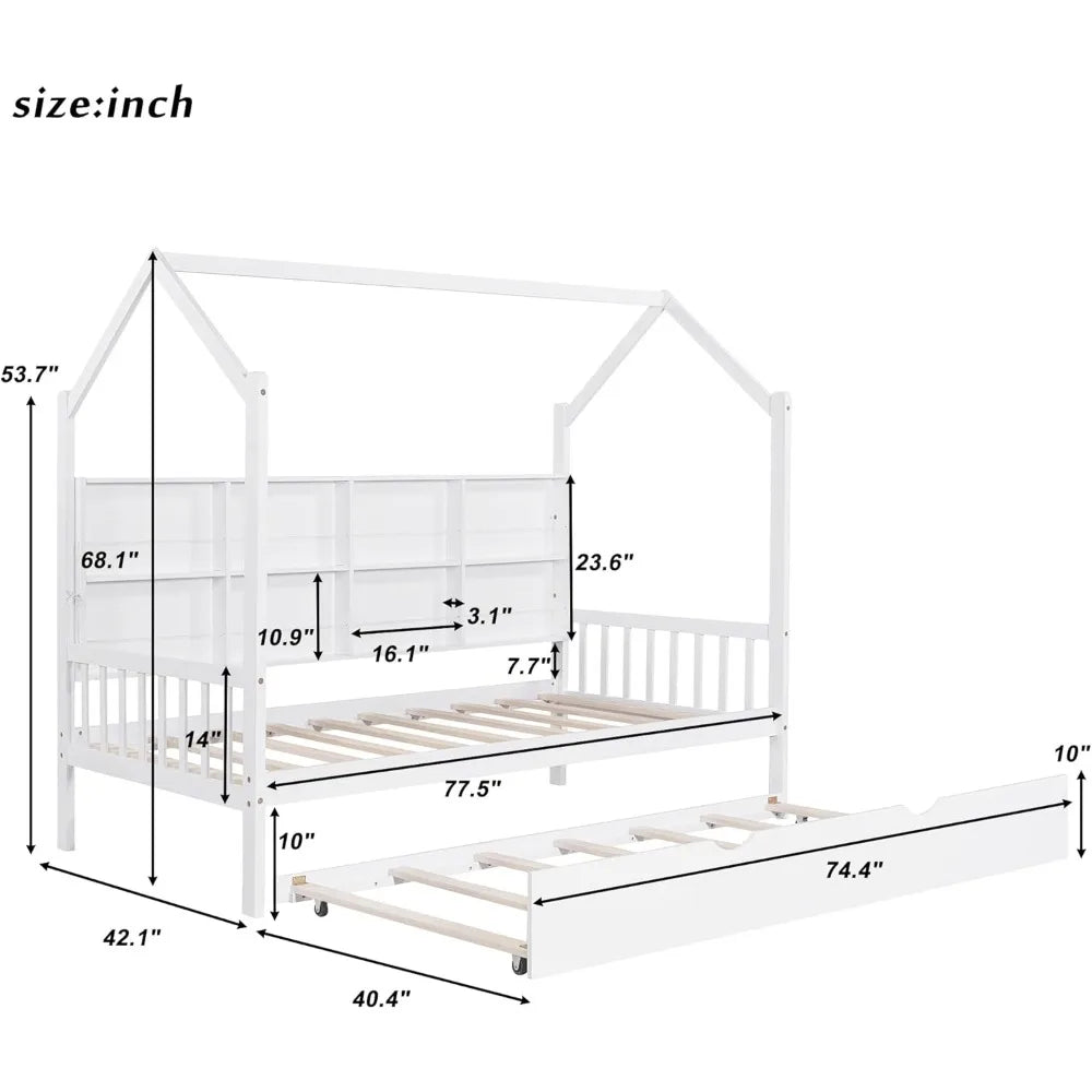 Harper And Bright Twin Size House Bed With Trundle Shelf