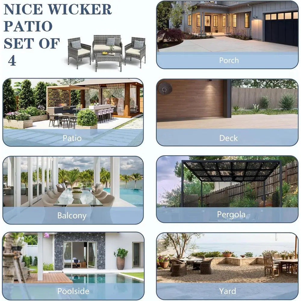 4 Piece Outdoor Wicker Patio Furniture Set