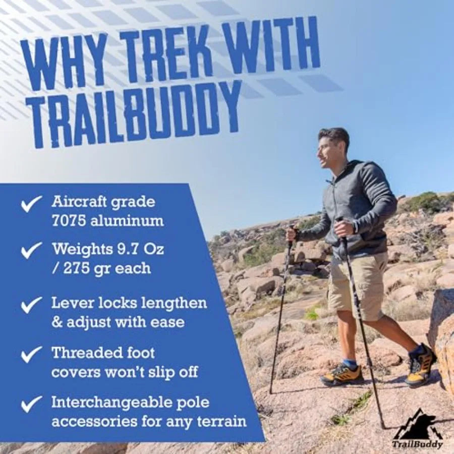 Premium Adjustable Hiking Poles . Lightweight Trekking Poles for Hiking, Backpacking & Trail Walking