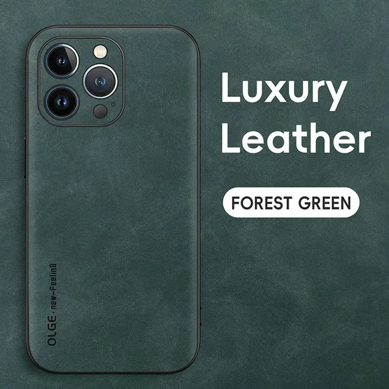 Luxury Leather iPhone Case . Slim Shockproof Protective Phone Cover