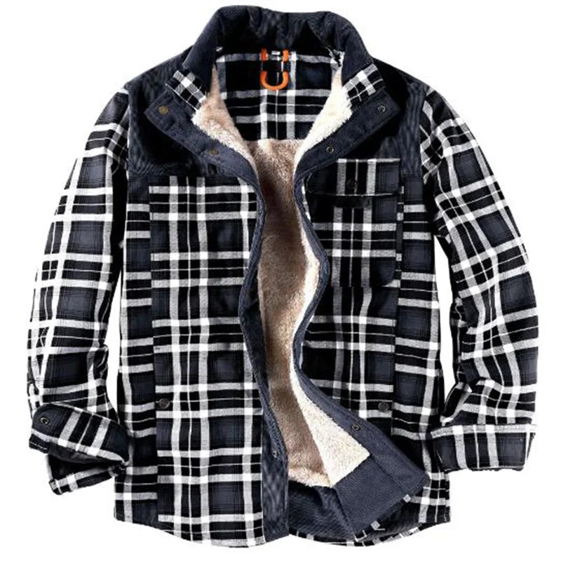 Men s Plaid Sherpa Lined Shirt Jacket Lapel Neck Long Sleeve Button Down Winter Coat Warm Outwear with Pockets