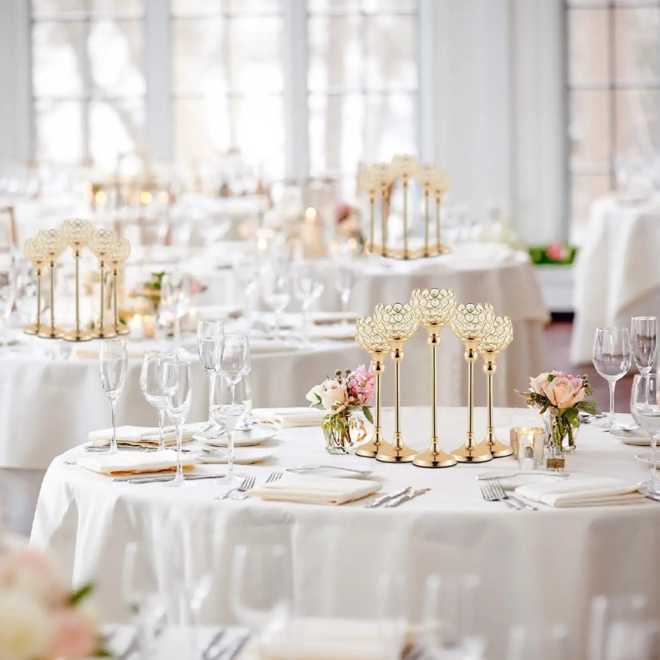 15pcs Candle Holders for Tea Lights Wedding Table Gold Crystal Candle Holders Candle for Party Thanksgiving Gift