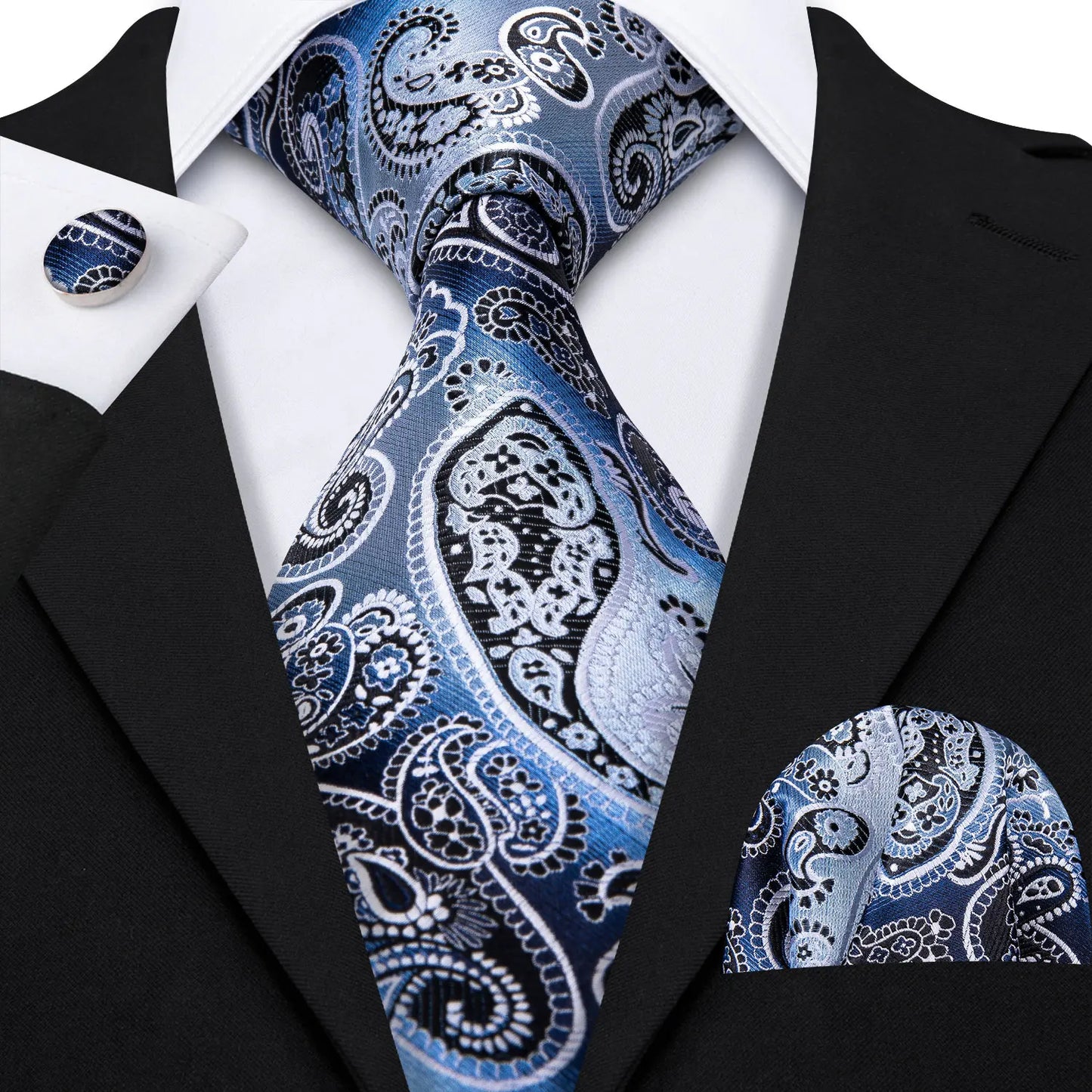 Luxury Designer Silk Tie Set for Men,  Necktie, Pocket Square & Cufflinks for Weddings, Business & Formal Events