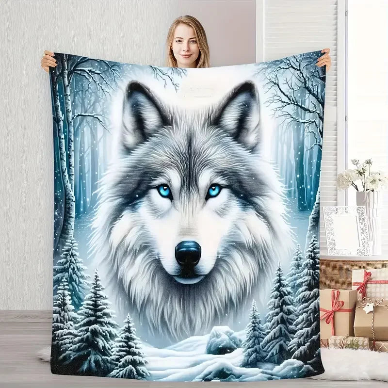 Majestic Wolf Flannel Throw Blanket .Ultra Soft Cozy Blanket for Sofa, Bed, Cabin & Home Decor