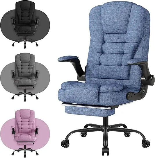 Big and Tall Office Chair, High Back Fabric Gaming Chair with Footrest, Ergonomic Desk Chair with Flip-up Armrest, Thick Padding