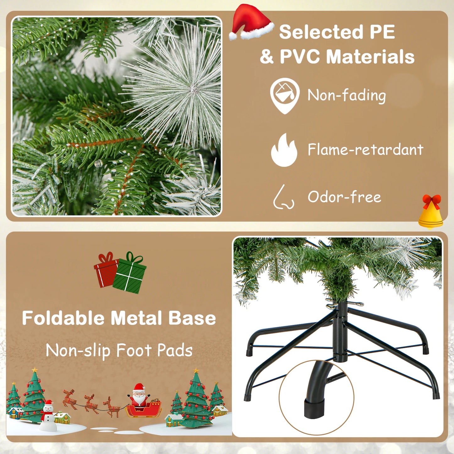 6FT–9FT Pre-Lit Pencil Artificial Christmas Tree Slim Hinged Holiday Tree with Warm LED Lights