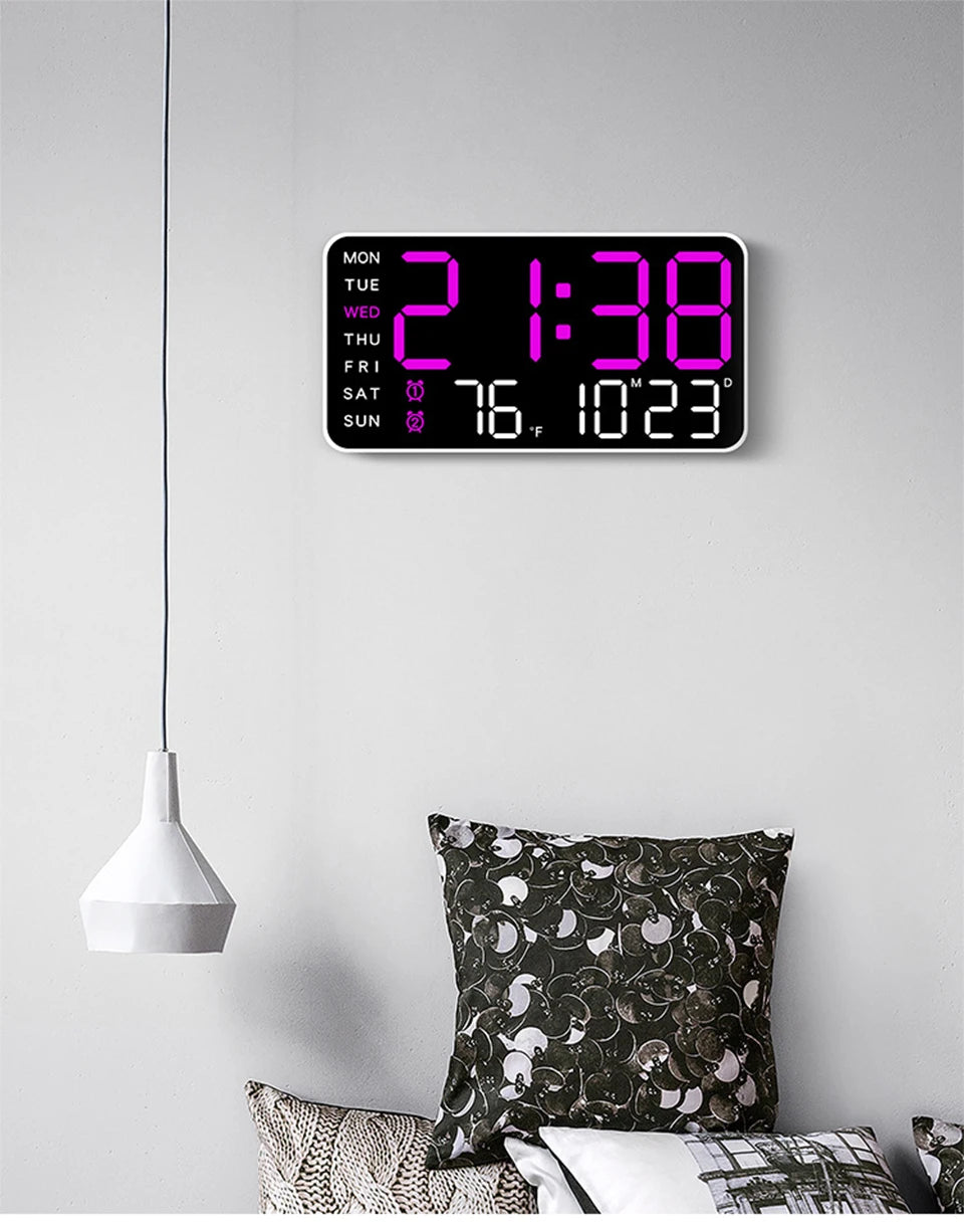 Smart Voice. Control LED Digital Wall Clock with Date & Temperature Display
