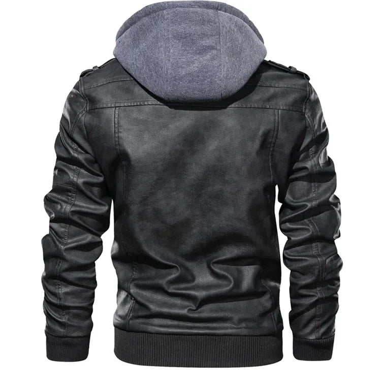 Men’s Hooded PU Leather Motorcycle Jacket