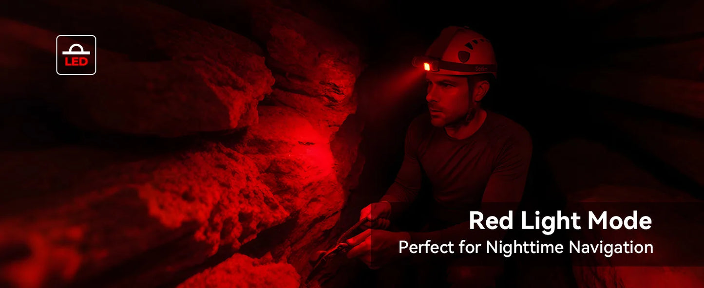 Rechargeable LED Headlamp with Red Light Mode – USB-C Headlamp for Camping, Hiking, Running & Emergency Use