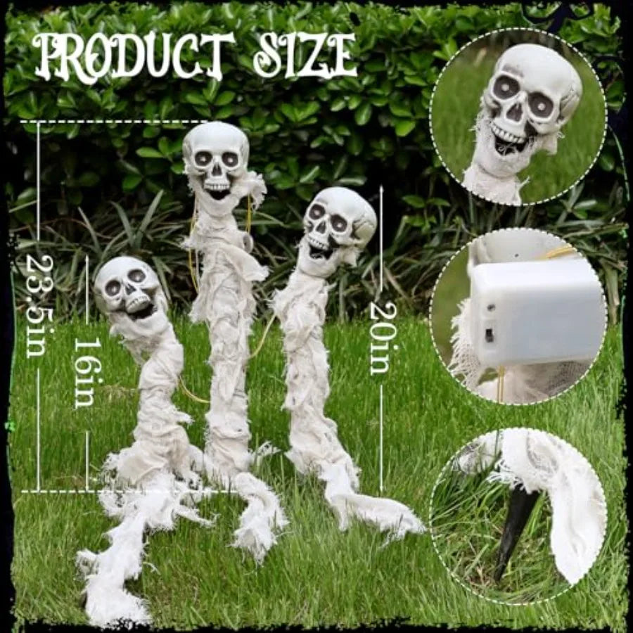 Halloween Skull Yard Stakes 3 Pack Lighted Pathway Markers