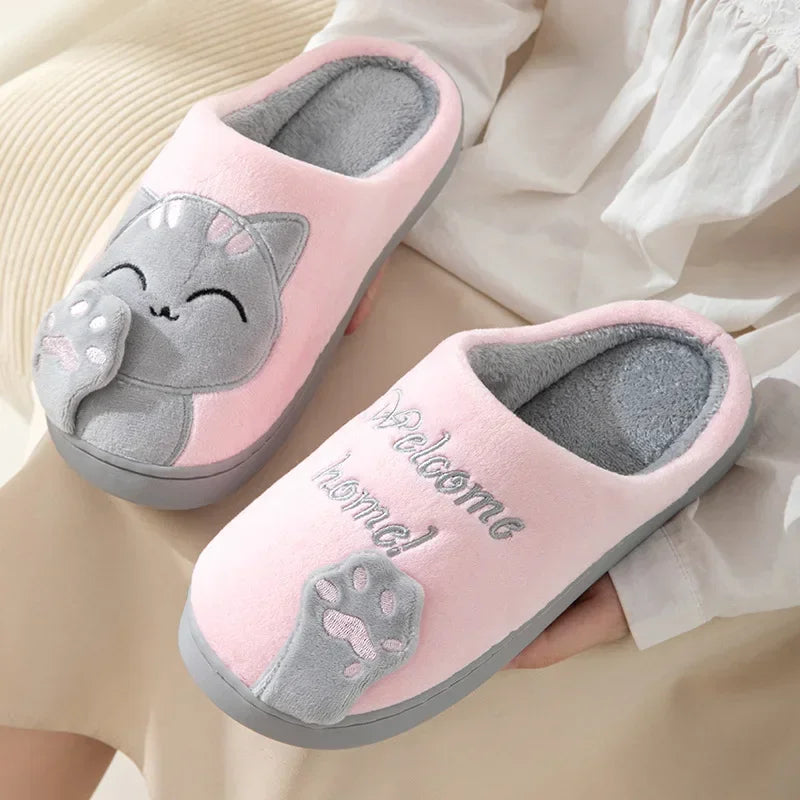 2025 New Cotton Slippers Women's Autumn and Winter New Cartoon Lucky Cat Korean Version Cute Warm Indoor Home