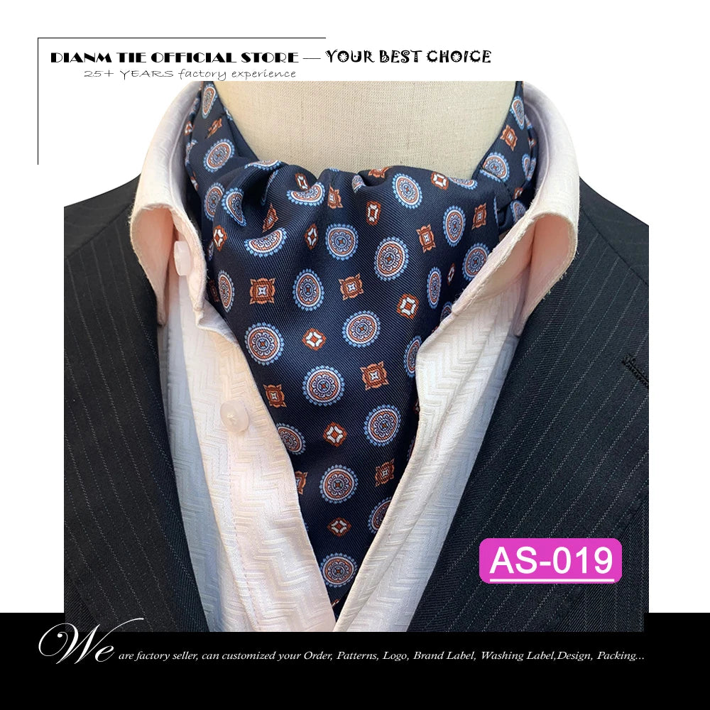 Luxury Men’s Ascot Tie & Pocket Square Set for Weddings, Business & Formal Wear