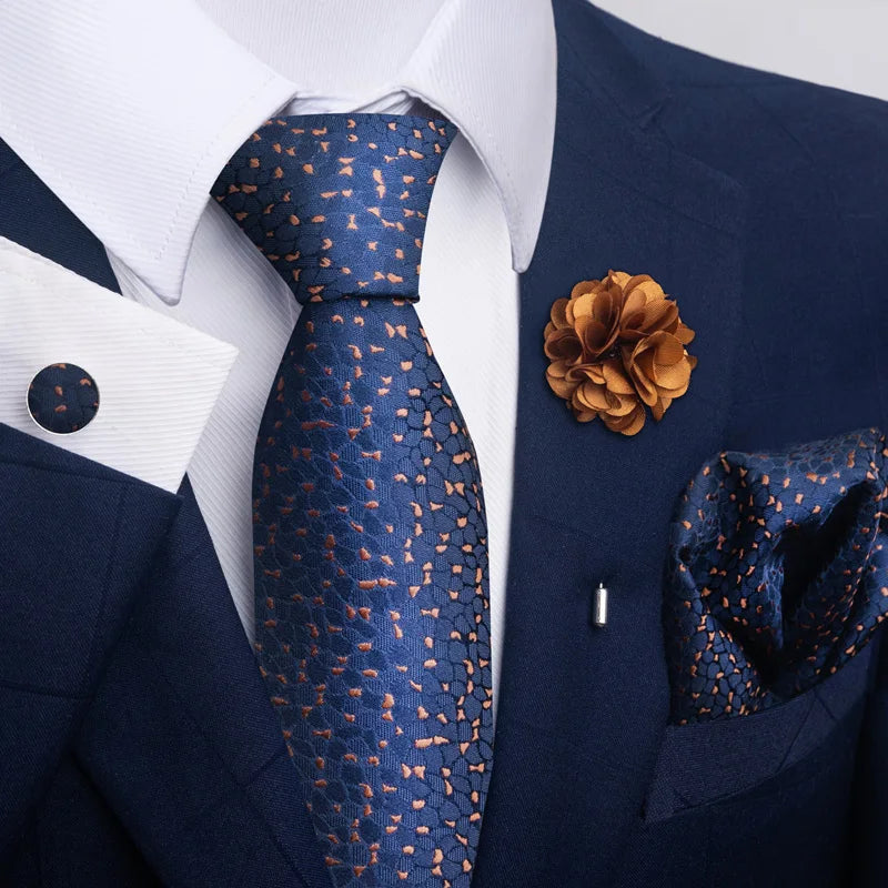 Luxury Green Floral Men’s Necktie Set .Tie, Pocket Square & Cufflinks