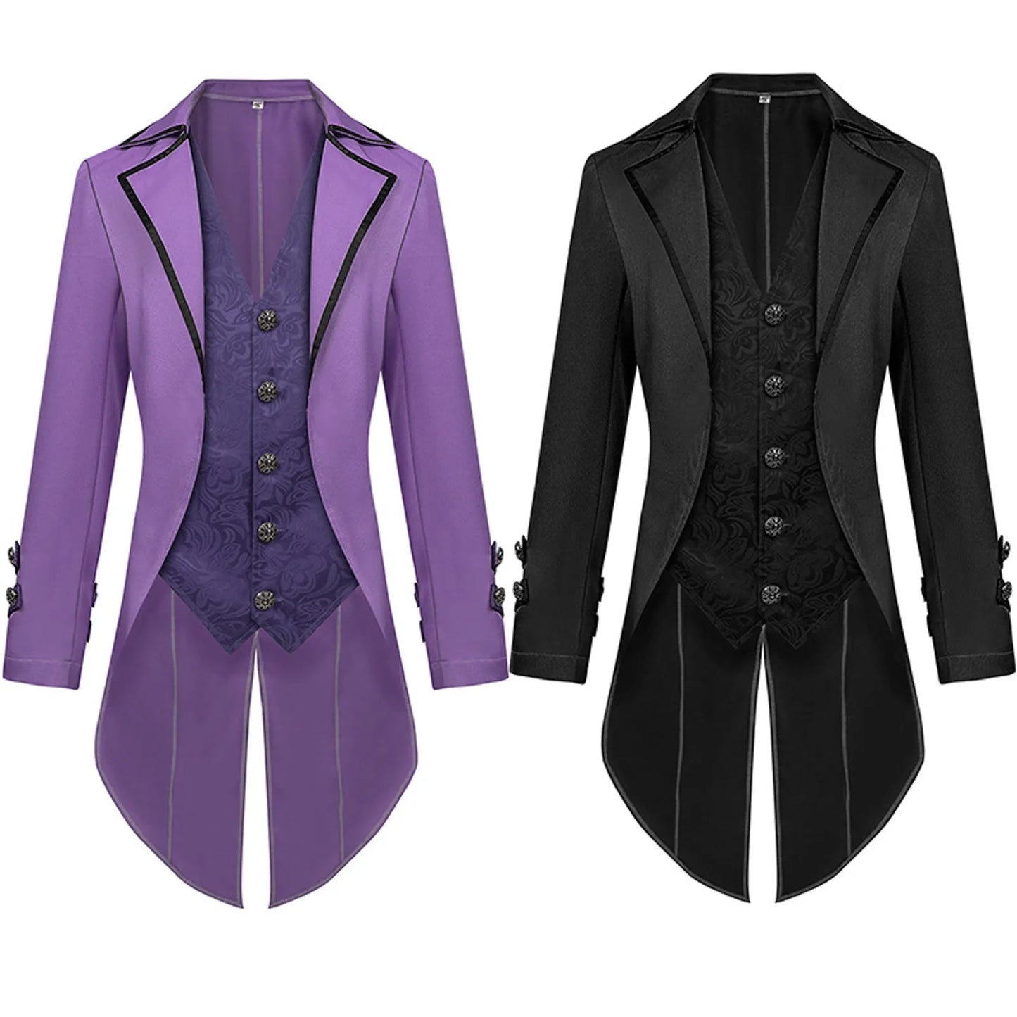 Men Steampunk Gothic Victorian Jacket Vintage Tailcoat Medieval Frock Coat Uniform Renaissance Halloween Pretend Play Costume