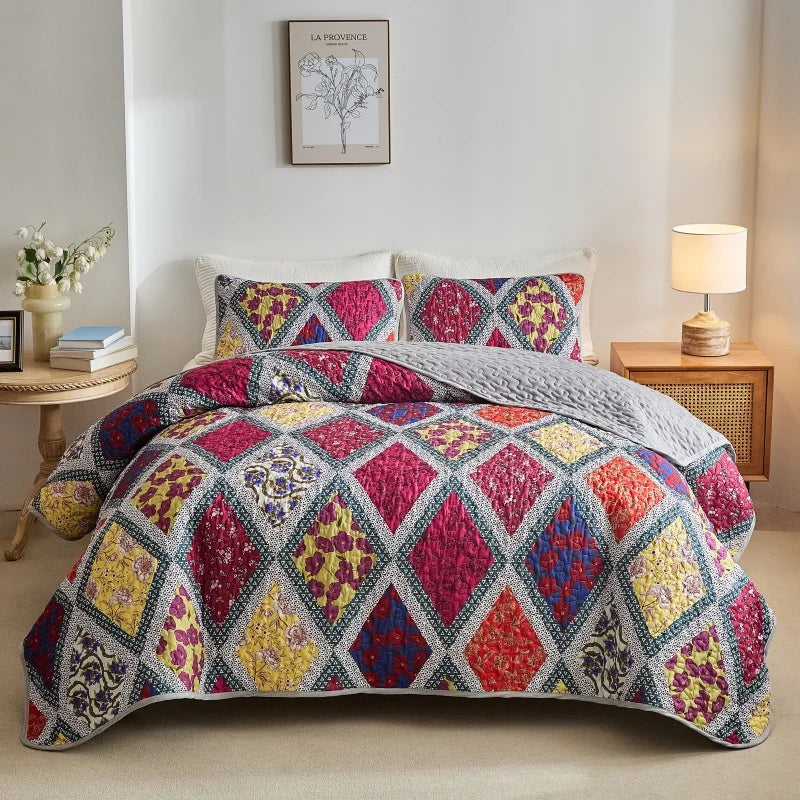 Colorful Quilted Bedspread | All-Season Coverlet Set