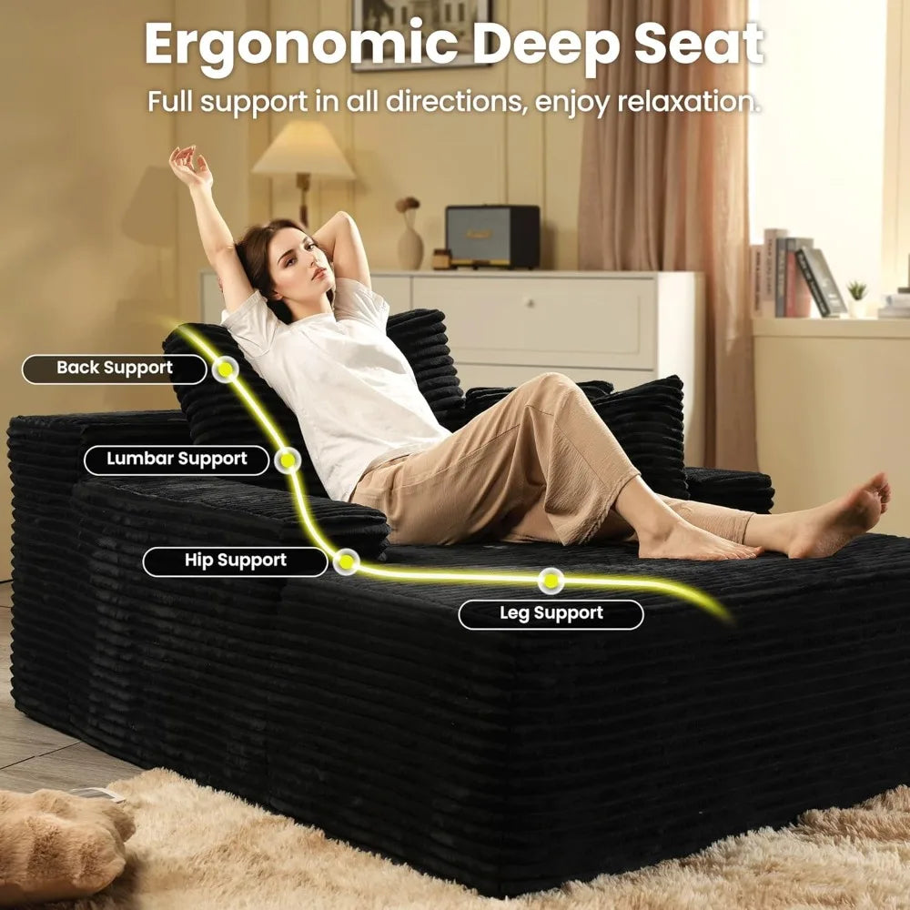 67'' Chaise Lounge Chair Indoor, Oversized Upholstered Sofa Bed, Sleeper Couch Reading Chairs Fluffy Plush Faux Fur Cloud Sofas