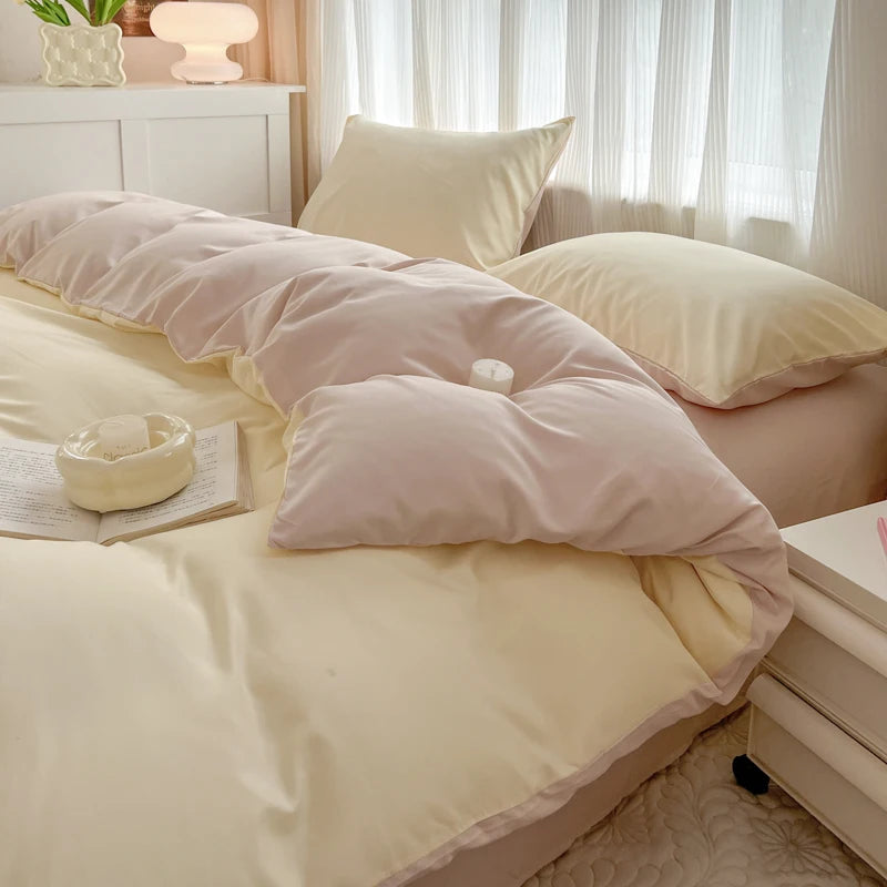 4-Piece Soft Brushed Duvet Cover Set . Solid Color Bedding