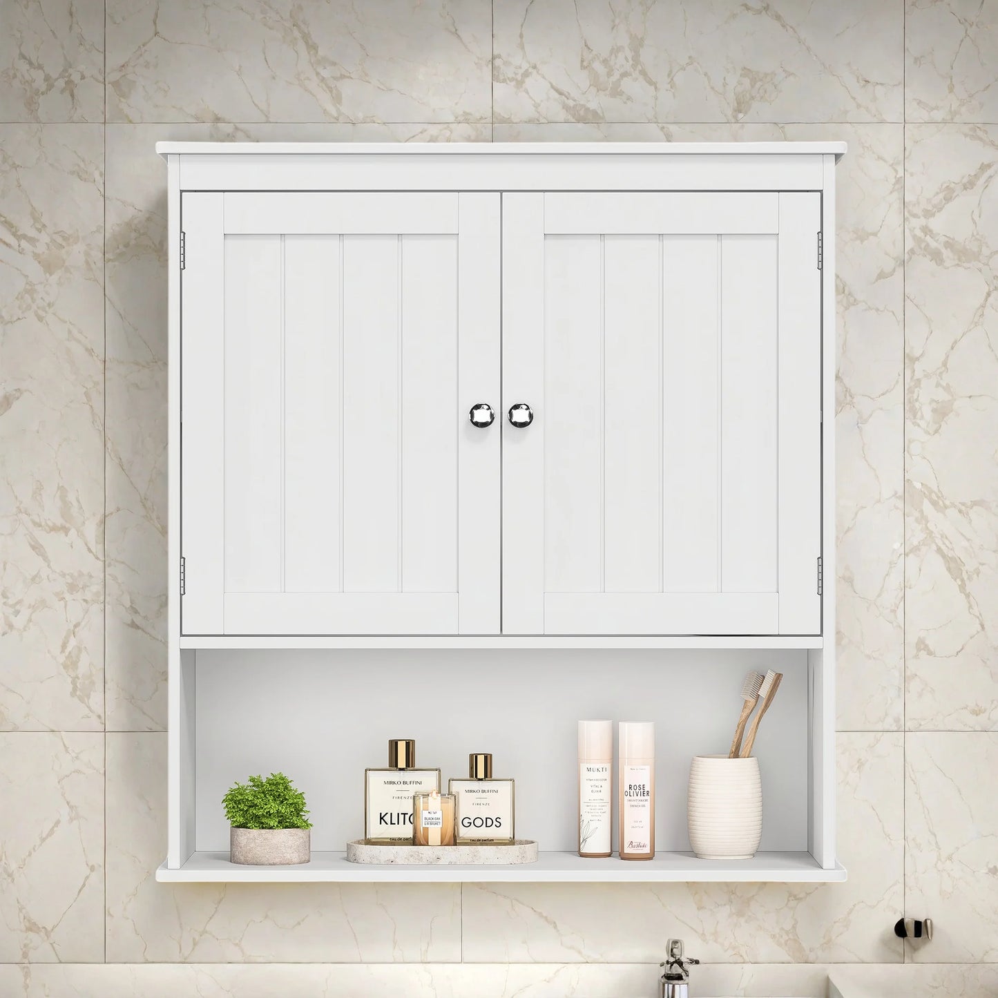 White Wall Mounted Bathroom Cabinet Over Toilet Storage