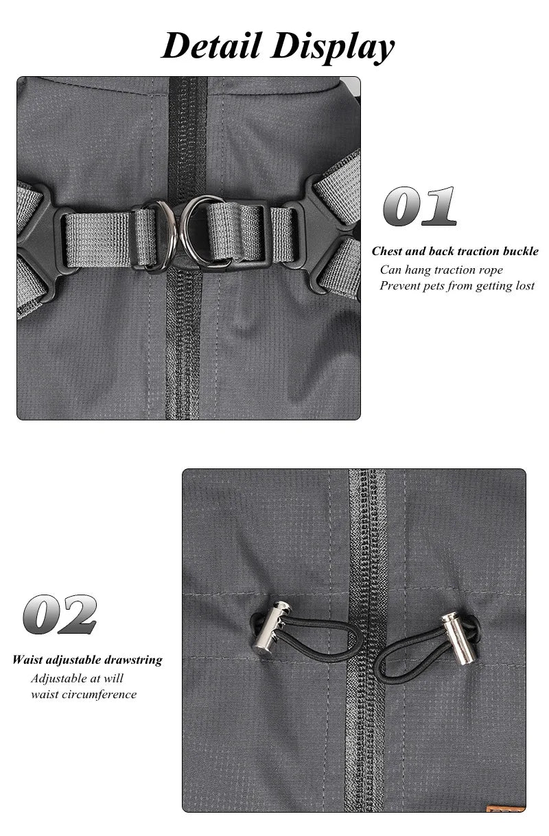 Waterproof Dog Raincoat with Harness . Reflective All-Weather Pet Jumpsuit